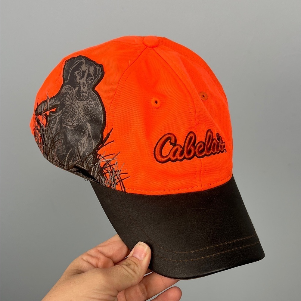 Cabela’s black lab retriever adjustable neon orange hunting baseball hat